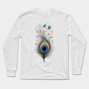 A psychedelic graphic design with a peacock feather. Long Sleeve T-Shirt